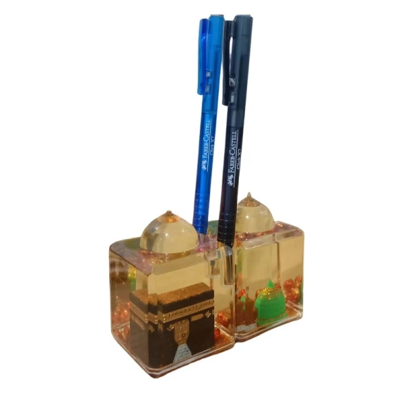 Buy Islamic-themed pen holder online | Islamic Gift Pen Holder for Office or Home | Beautiful Crystal Glass Pen Holder | Makkah & Madinah Miniature