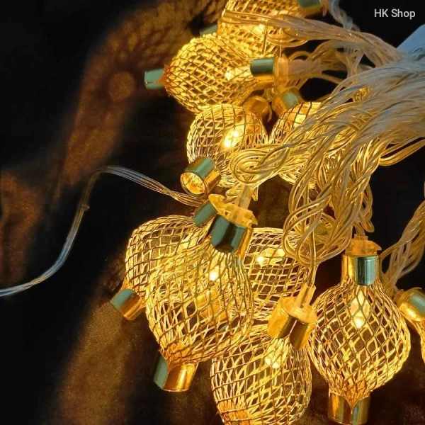 Golden Metal Lantern Shaped Fairy Lights Price in Bangladesh | String Lights For Diwali & Home Decoration, Candle