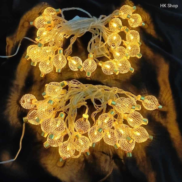 Golden Metal Lantern Shaped Fairy Lights Price in Bangladesh | String Lights For Diwali & Home Decoration, Candle