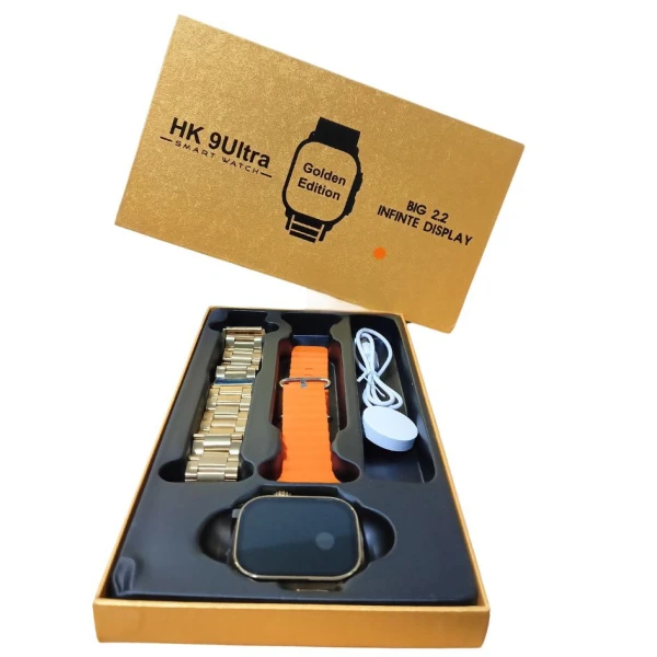 Hk9 Ultra – Golden Edition – Big 2.2 Infinite Display Wireless Smart Watch