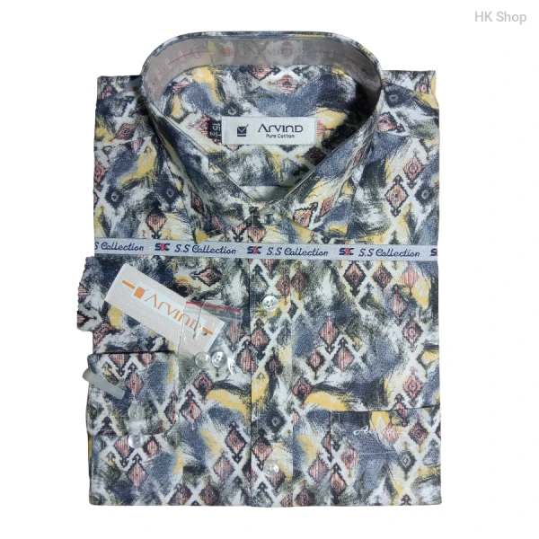 Arvind Men’s Ikat Cotton Shirt – স্টাইলিশ, সফট & আরামদায়ক ক্যাজুয়াল শার্ট
