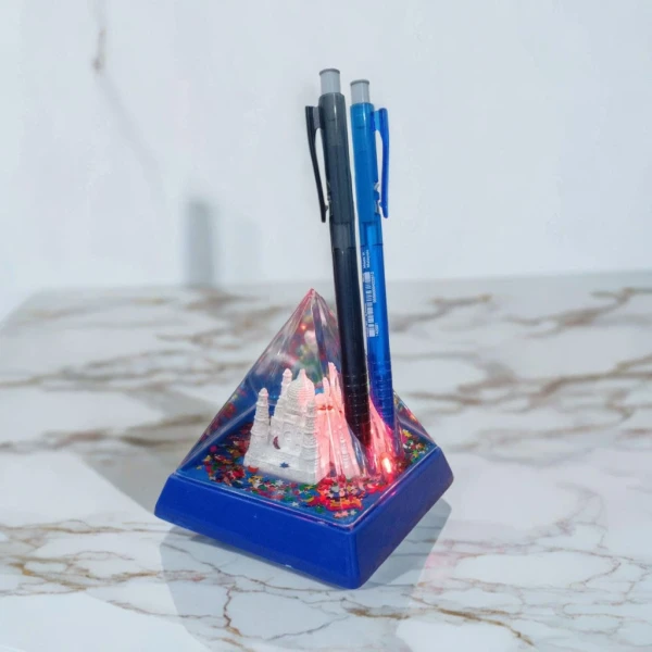 Crystal Taj Mahal Showpiece & Pen Holder - Unique Desk Decor | Elegant Crystal Taj Mahal Pen Holder - Vibrant Colors Available