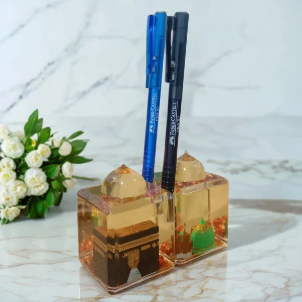Buy Islamic-themed pen holder online | Islamic Gift Pen Holder for Office or Home | Beautiful Crystal Glass Pen Holder | Makkah & Madinah Miniature