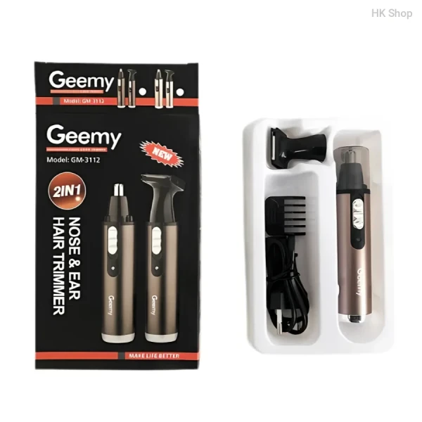 Geemy GM-3112 2-in-1 Nose and Ear Hair Trimmer – Rechargeable, Stainless Steel Blades, Easy Clean Design