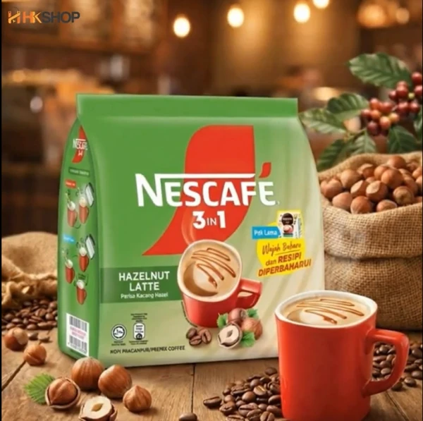 NESCAFÉ 3 in 1 Hazelnut Latte Instant Coffee (15 Sticks) – Creamy Hazelnut Flavored Coffee Mix