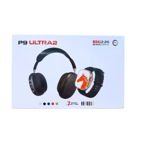 P9 Ultra2 Big 2.20 Infinite Display Smart Watch with 7 Different Straps and TWS Wireless Headset