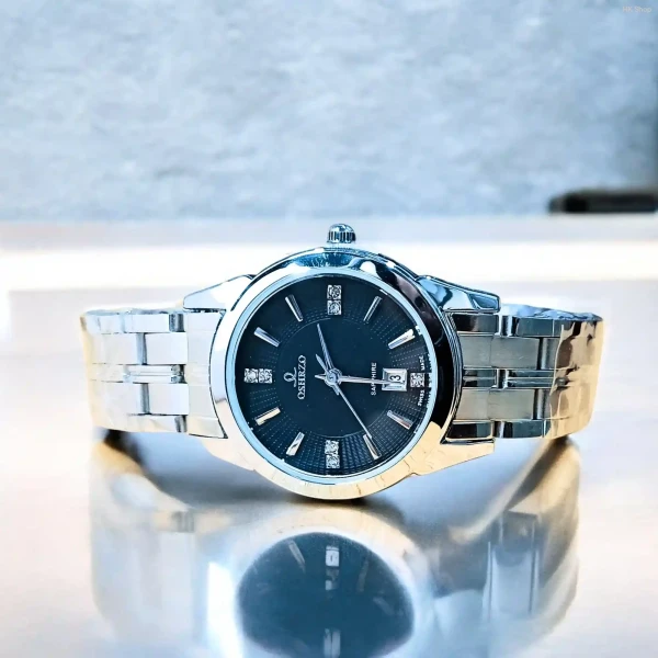 Elegant Black Sapphire Watch with Stainless Steel Bracelet