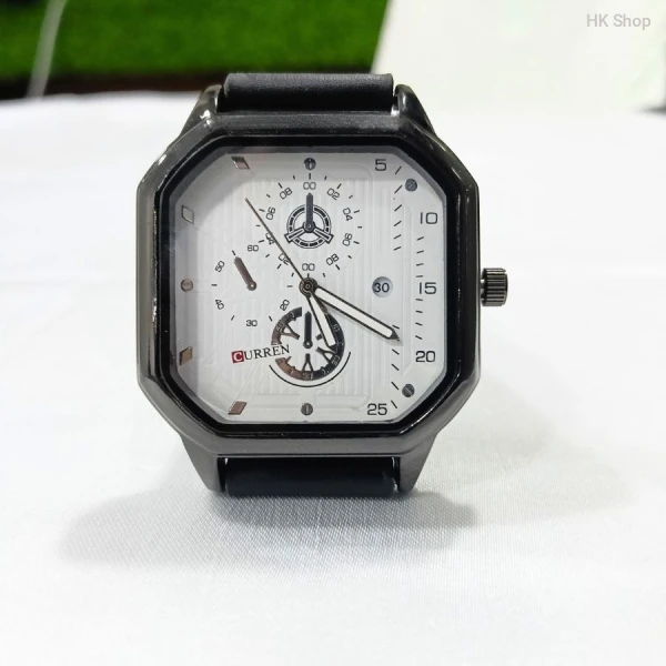 CURREN Premium Men's Multifunction Quartz Wristwatch - Black & White Dial with Leather Strap