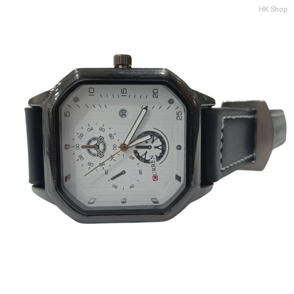 CURREN Premium Men's Multifunction Quartz Wristwatch - Black & White Dial with Leather Strap