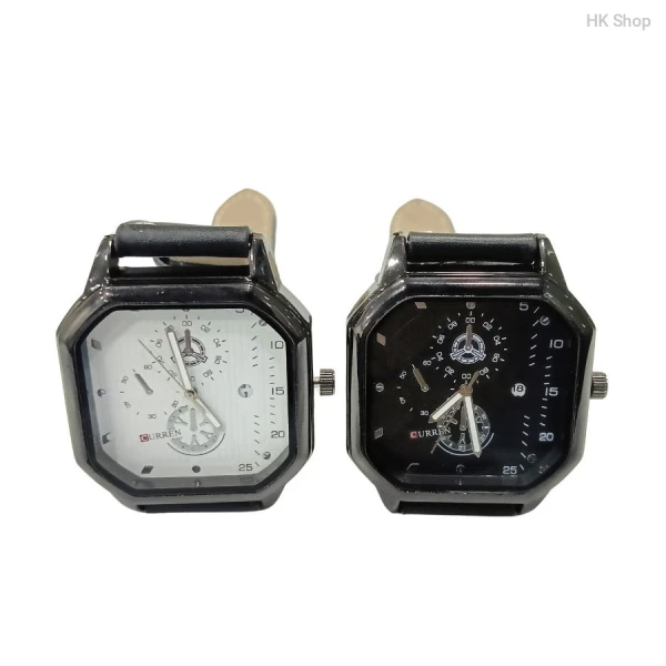 CURREN Premium Men's Multifunction Quartz Wristwatch - Black & White Dial with Leather Strap