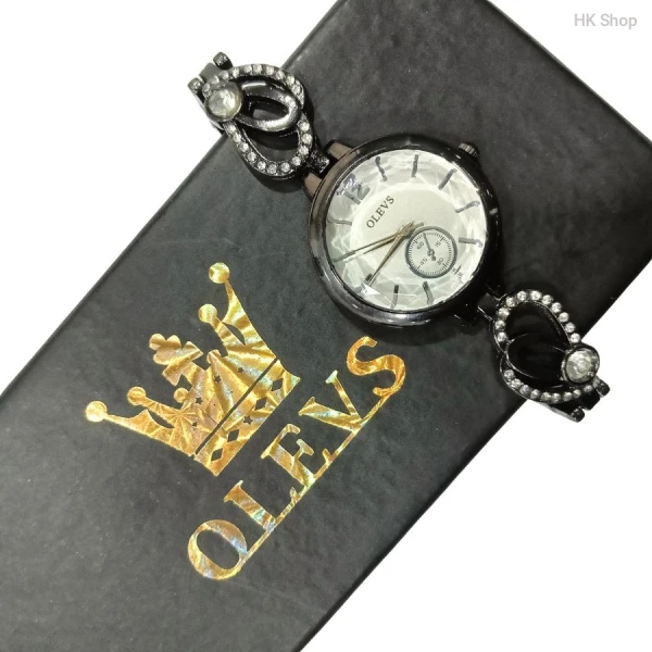 Black olevs LOve Rhinestone Ladies Bracelet Wrist Watch