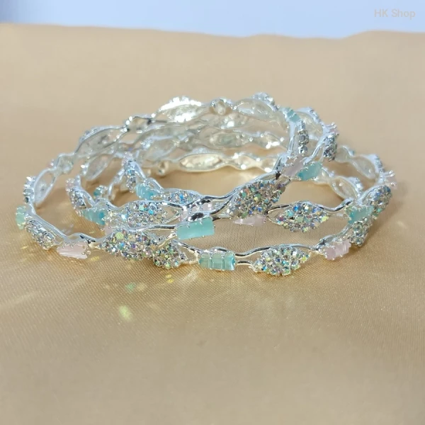 Sparkling Twisted Bangle Set – Iridescent Stone-er Shaj-e Gorgeous Look! (4Pieces set)