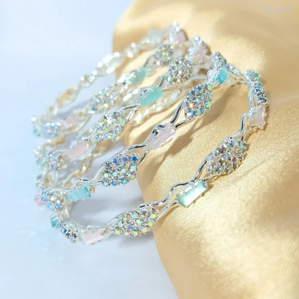 Sparkling Twisted Bangle Set – Iridescent Stone-er Shaj-e Gorgeous Look! (4Pieces set)