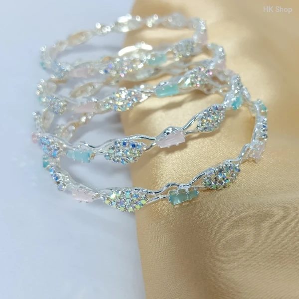 Sparkling Twisted Bangle Set – Iridescent Stone-er Shaj-e Gorgeous Look! (4Pieces set)