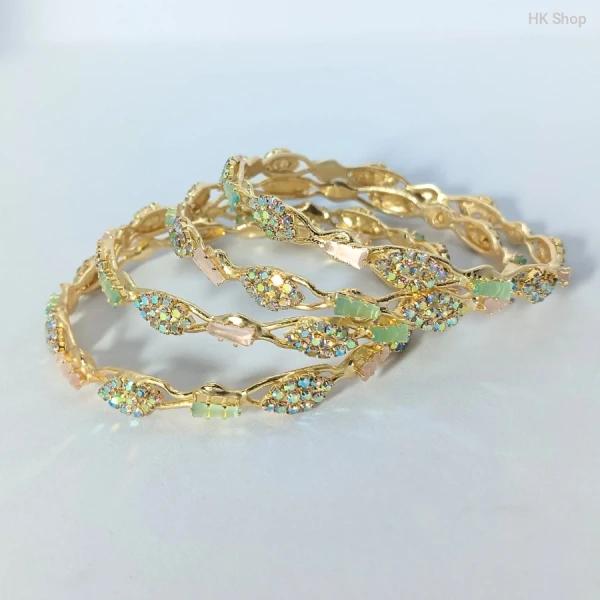 Sparkling Twisted Bangle Set – Iridescent Stone-er Shaj-e Gorgeous Look! (4Pieces set)