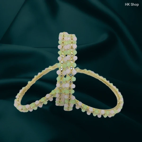 Elegant Pastel Gemstone Bangle Set – Mint Green & Blush Pink | Elegance for Every Occasion (4Pieces set)