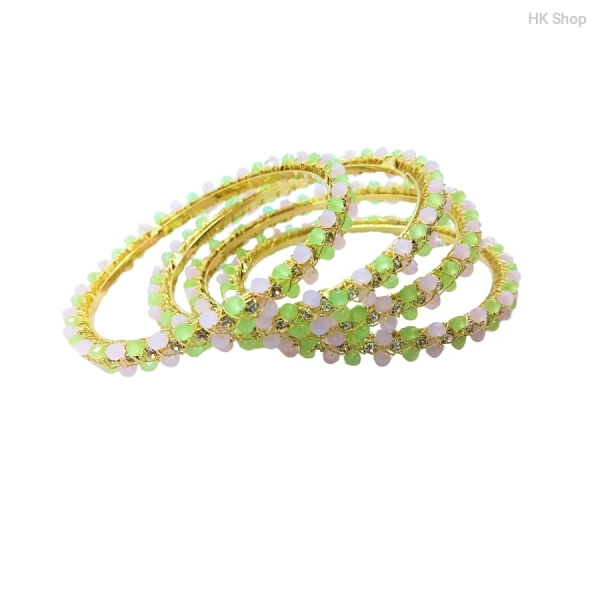 Elegant Pastel Gemstone Bangle Set – Mint Green & Blush Pink | Elegance for Every Occasion (4Pieces set)