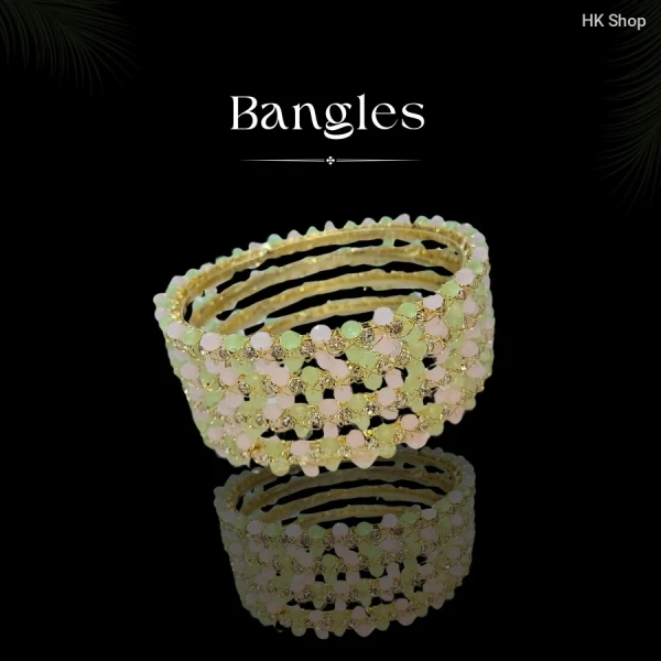 Elegant Pastel Gemstone Bangle Set – Mint Green & Blush Pink | Elegance for Every Occasion (4Pieces set)
