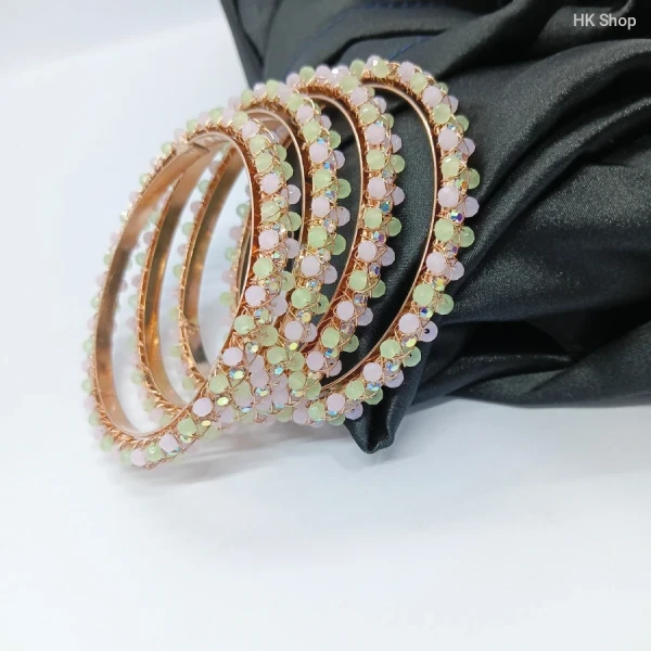 Elegant Pastel Gemstone Bangle Set – Mint Green & Blush Pink | Elegance for Every Occasion (4Pieces set)
