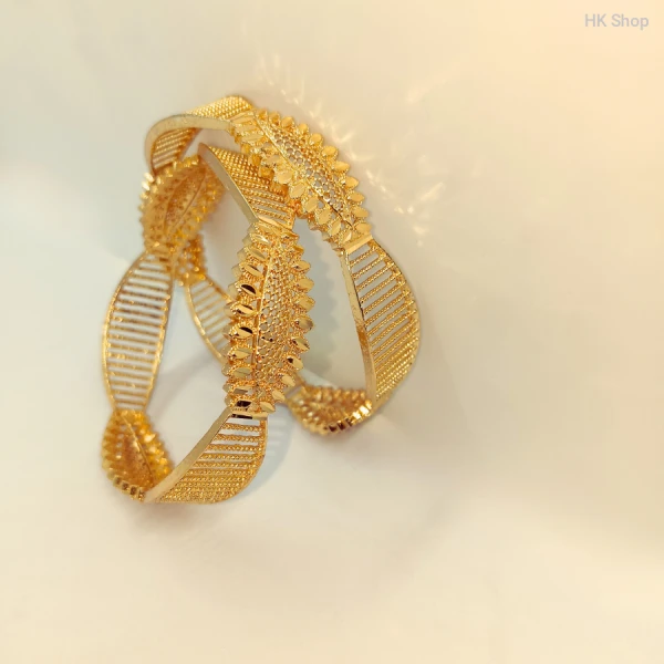 Imperial Leaf: Luxurious Gold Filigree Open Bangles (2Pieces set)
