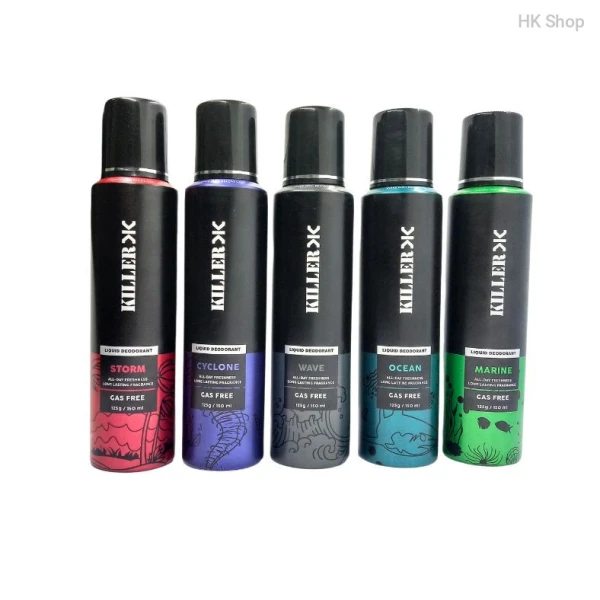 KILLER Deodorant: Ultimate Body Spray Collection for Men | Stay Fresh with 5 Unique Variants– Cyclone, Storm, Wave, Ocean, Marine (150ml) | 24-Hour Freshness & Style | Long-Lasting Deodorant for Confi