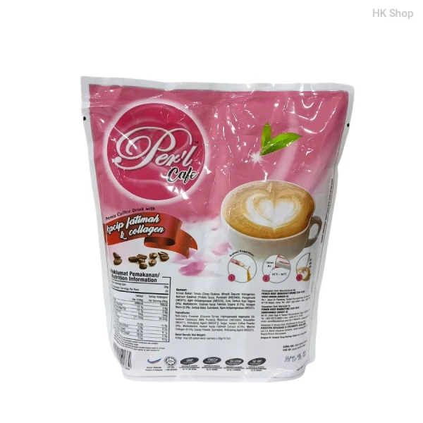 Per’l Cafe 3 in 1 Instant Coffee Mix with Fatimah & Collagen – 400g (20 x 20g)