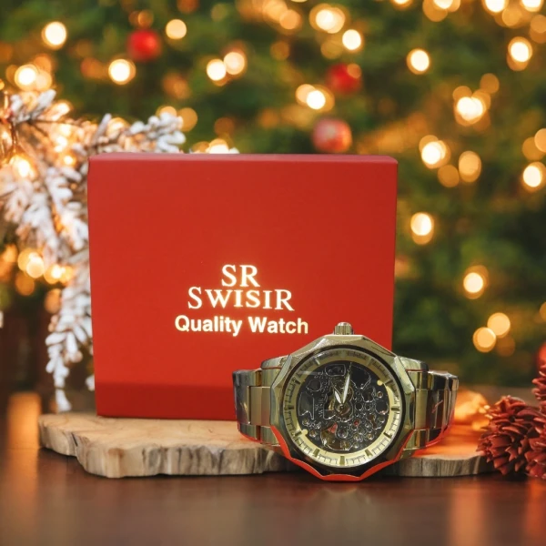 SR Swisir Fashionable Men's Watch – Golden & Silver | Automatic SR Swisir Watch for Men – Stainless Steel Style