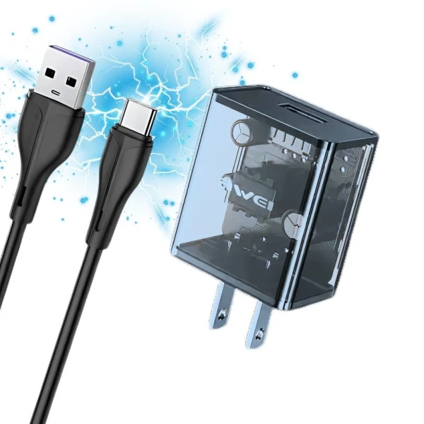 Awei C11T Fast Charging Type-C Transparent Adapter With 1M Type C Data Transfer Cable
