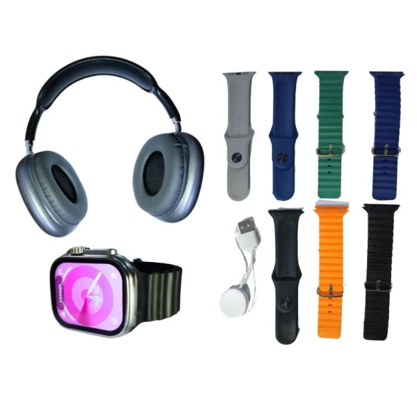 P9 Ultra2 Big 2.20 Infinite Display Smart Watch with 7 Different Straps and TWS Wireless Headset