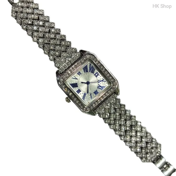 Square Shape Quartz Wristwatch for Ladies-Luxury Women's Square Quartz Watch – Diamond-Encrusted Dial, Roman Numerals, Stylish Metal Strap