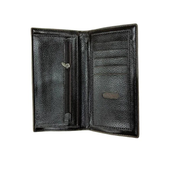 Menbense PU Leather Double Zipper Dark Blue Long Wallet For Men