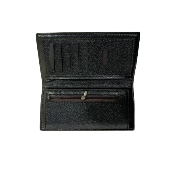 Menbense PU Leather Double Zipper Dark Blue Long Wallet For Men