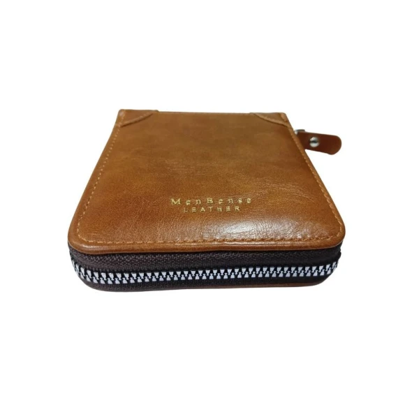 MenBense Leather Round Zipped Bifold Wallet For Men