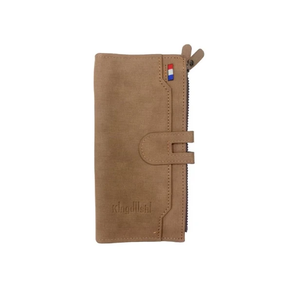 KINGDUSHI Stylish PU Leather Men Zipper Long Wallet Large Capacity Cards Cash Holder Bag - Brown