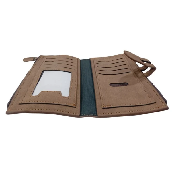 KINGDUSHI Stylish PU Leather Men Zipper Long Wallet Large Capacity Cards Cash Holder Bag - Brown