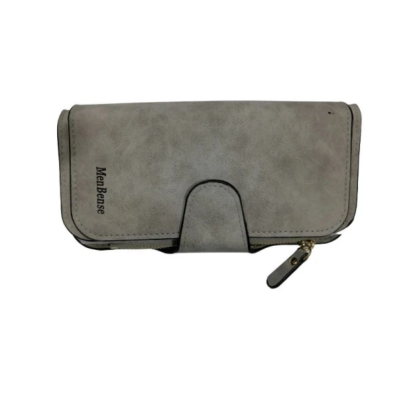 Menbense PU Leather Double Zipper Grey Long Wallet For Women
