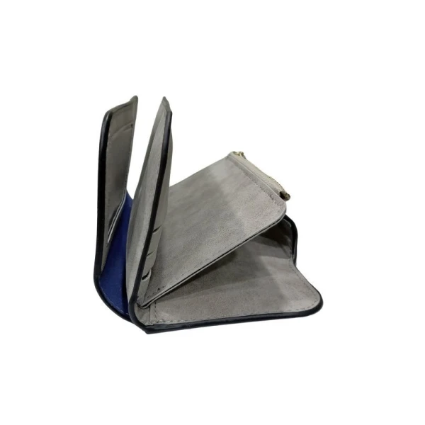 Menbense PU Leather Double Zipper Grey Long Wallet For Women