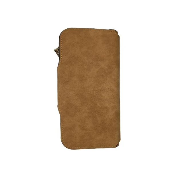 Menbense PU Leather Double Zipper Khaki Long Wallet For Women