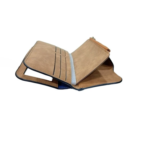 Menbense PU Leather Double Zipper Khaki Long Wallet For Women