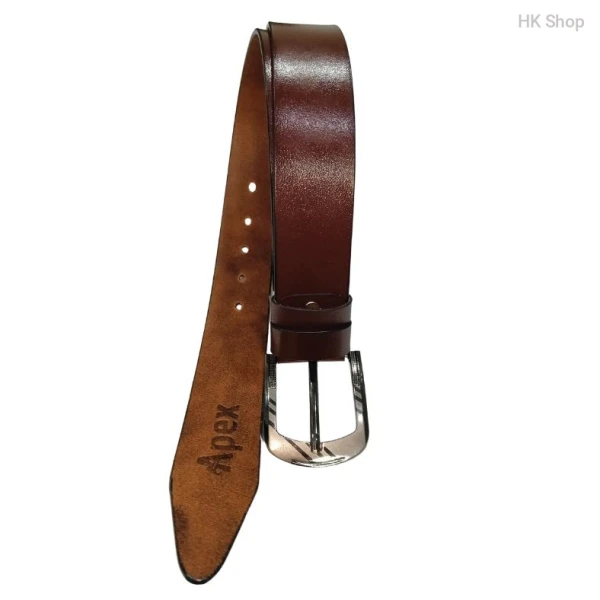 Premium Genuine Leather Belt for Men - Classic Brown with Polished Metal Buckle