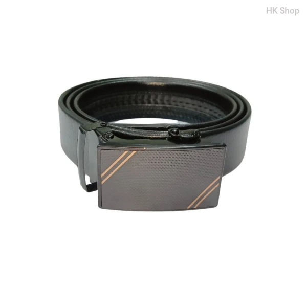 Leather Belt For Men Diagonally Designed Buckle Black