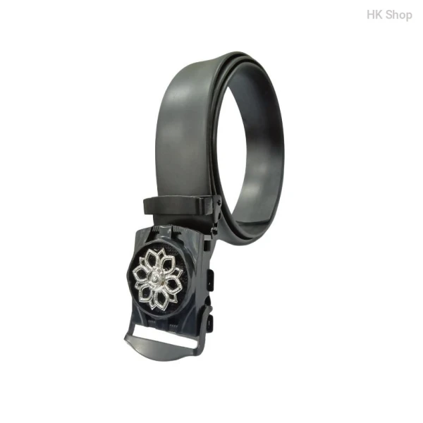 Silver Flowered Buckle Head Leather Belt For Men