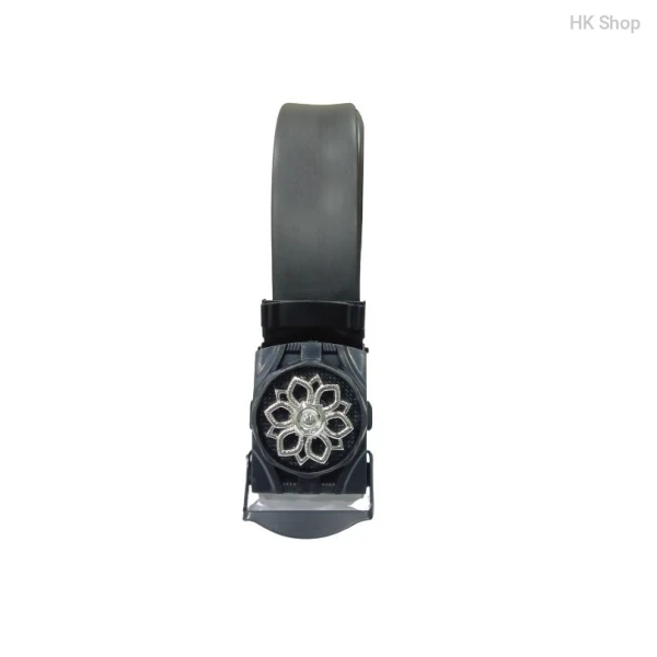 Silver Flowered Buckle Head Leather Belt For Men