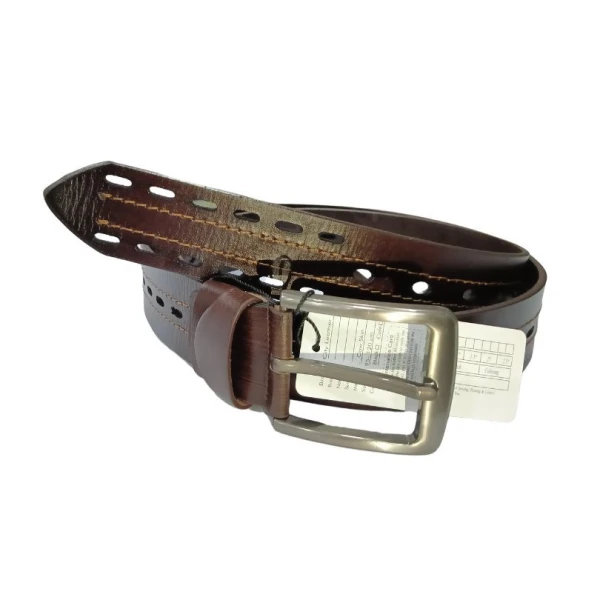 Double Perforated Luxury Belts For Men Dark Brown