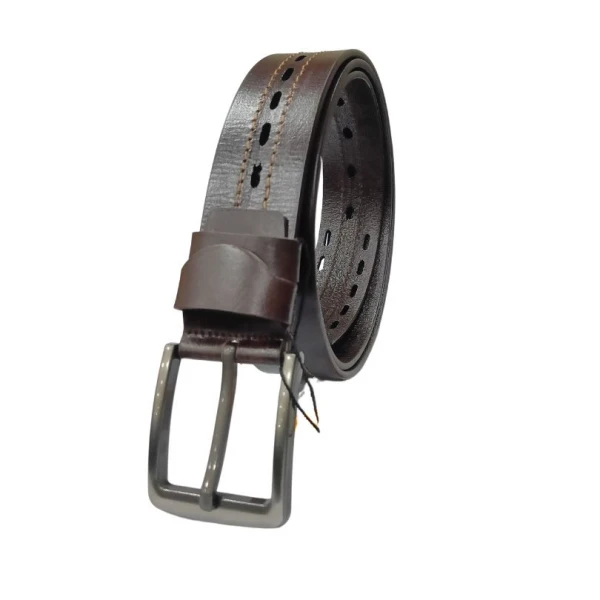 Double Perforated Luxury Belts For Men Dark Brown
