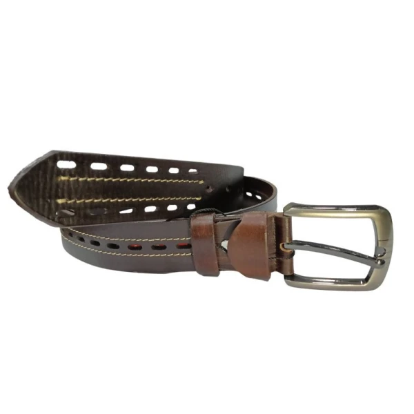 Double Perforated Luxury Belts For Men Dark Brown