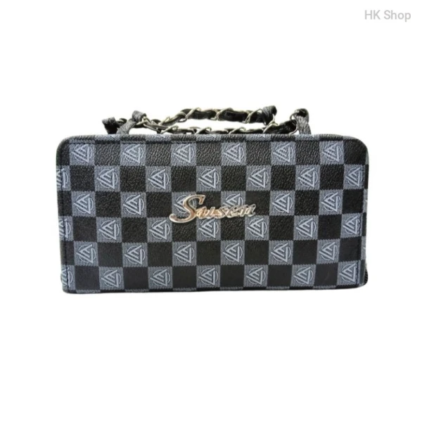 Susen Designer Handbag with Chain Handle - Elegant Checkered Pattern