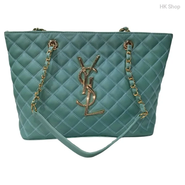 Quilted Chain Tote Bag for Women – Stylish Handbag in Green and Pink