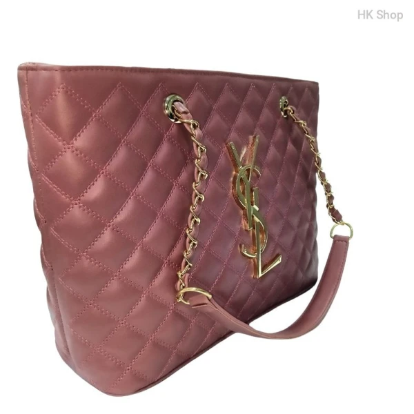 Quilted Chain Tote Bag for Women – Stylish Handbag in Green and Pink