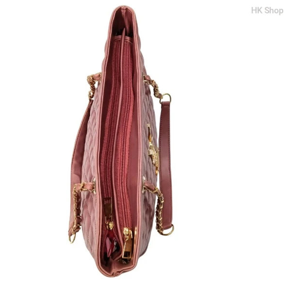 Quilted Chain Tote Bag for Women – Stylish Handbag in Green and Pink